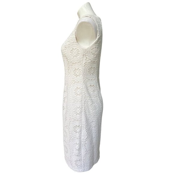 Adrianna Papell White Ivory Lace Eyelet Sheath Dress, Sleeveless Women's Size 10 - Picture 6 of 11